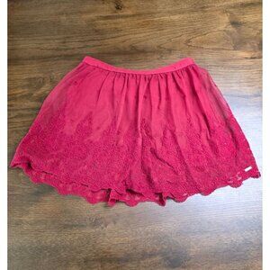 Hollister Womens Red Lace Overlay Skirt Medium Nylon & Cotton Blend Scalloped He